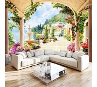 Lake Como Garden Arch Photo Wallpaper 118"x101" Italy Architecture 3D Effect Panoramic Wall Murals Non-Woven Wall Paper for Bedroom Living Room TV Backdrop,Easy to Install W-319