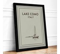 Lake Como Sailing Minimalist Framed Wall Art Print A2 (59.4×42cm) Black, Wall Decor for Living Room, Bedroom, Office & Home, Ready to Hang, Art Gift
