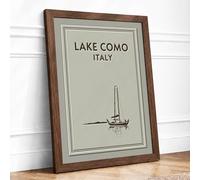Lake Como Sailing Minimalist Framed Wall Art Print A4 (29.7×21cm) Walnut, Wall Decor for Living Room, Bedroom, Office & Home, Ready to Hang, Art Gift