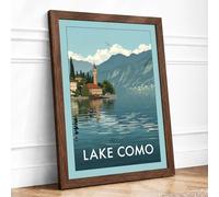 Lake Como Village Vintage Framed Wall Art Print A2 (59.4×42cm) Walnut, Wall Decor for Living Room, Bedroom, Office & Home, Ready to Hang, Art Gift
