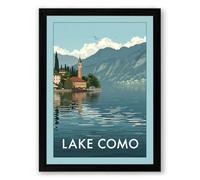 Lake Como Village Vintage Framed Wall Art Print A3 (42×29.7cm) Black, Wall Decor for Living Room, Bedroom, Office & Home, Ready to Hang, Art Gift