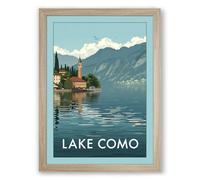 Lake Como Village Vintage Framed Wall Art Print A3 (42×29.7cm) Oak, Wall Decor for Living Room, Bedroom, Office & Home, Ready to Hang, Art Gift