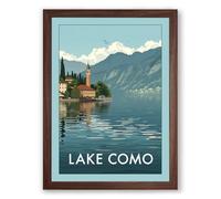 Lake Como Village Vintage Framed Wall Art Print A3 (42×29.7cm) Walnut, Wall Decor for Living Room, Bedroom, Office & Home, Ready to Hang, Art Gift