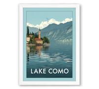 Lake Como Village Vintage Framed Wall Art Print A3 (42×29.7cm) White, Wall Decor for Living Room, Bedroom, Office & Home, Ready to Hang, Art Gift