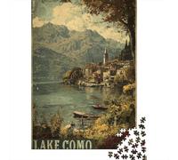 Lake Como Vintage Travel Poster 1000 Piece Wooden Jigsaw Puzzle for Adults Fun Education Game Home Decoration Stress Relief Toy Intellectual Game Relaxation And Intelligence 1000pcs (75x50cm)