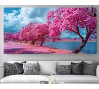 Lake Diamond Art Cherry Blossom Diamond Painting XXL 16x32inch, 2025 New DIY Crystal Art kits for Adults,5D Full Square Drill Rhinestone Embroidery Canvas Crafts Gem Painting, Decoration Gifts Z-P275