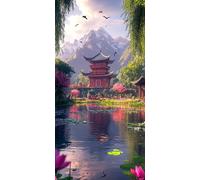 Lake Diamond Art Kits Adults Architecture Diamond Painting Cross Stitch Kits for Adults 48 x 24 Inch, Crystal Art Canvas for Painting, Rhinestones Embroidery Wall Pictures Crafts, Home Decor DZSH2996