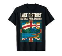 Lake District England Flag Mountains Lake Vintage Art T-Shirt