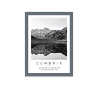 Lake District Travel Print Cumbria Wall art Black and white Poster A4 Print in Grey frame 24.5 X 33cm (9.6x13inch)
