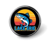 Lake Erie Fishing Bass Round Badge Men Women Metal Bezel Pin Button Brooch Lapel Tie Pins for Suits Shirt Jacket Hat Costume Decorative