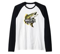 Lake Erie Walleye Fishing Design Great Lakes Angler Raglan Baseball Tee