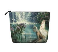 Lake Fairy Art Printed Make up Bag Linen Toiletry Bag Personalized Travel Makeup Cosmetic Bag for Women Mom