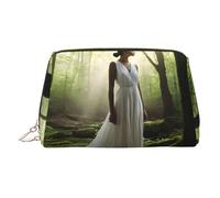Lake Fairy Print Makeup Bag, Cosmetic Bag,Women Pu Leather Cosmetic Bags with Wrist Strap Travel Toiletry Pouch Makeup Bag