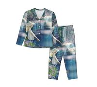 Lake Fairy Women'S Long-Sleeved Pajama Set Tops And Pants Nighttime Sleep Relax Lazy Weekend Black