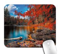 Lake Forest Fall Scene Gaming Mouse Pad, Nature Autumn Trees Large Large Mouse Pads Cute Mousepad