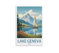 Lake Geneva Alps Vintage Travel Poster Mountain 24x36inch(60x90cm) Print Home Bedroom Office Living Room Decor Canvas