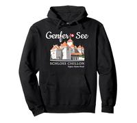 Lake Geneva, Chillon Castle, Switzerland, hand drawing Pullover Hoodie