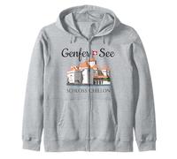 Lake Geneva, Chillon Castle, Switzerland, hand drawing Zip Hoodie