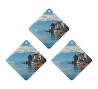 Lake Geneva Switzerland Car Air Freshener Hanging Incense Chips 3 Pack Automotive Scented Hanging Sheets Rhombus for Car Home Auto Interior Decor