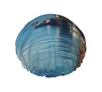 Lake Geneva Switzerland Shower Cap for Women Double Layers Thick Hair Caps Reusable Waterproof Bath Caps with Elastic Band Hair Hat Washable Shower Hat for Men Women Spa Salon