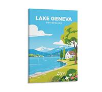 Lake Geneva Switzerland Vintage Travel Posters 24x36inch(60x90cm) Wall Decor Painting Canvas Wall Art Living Room Poster Bedroom