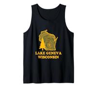 Lake Geneva Wisconsin State Map Pine Tree Vintage Outdoor Tank Top