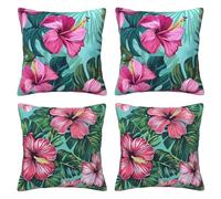 Lake Green Cushion Covers 35 x 35 cm Pack of 4 Velvet Cushion Cover Soft Small Sofa Cushions 14 x 14 Inch Square Botanical Flowers Throw Pillow Cases for Livingroom Bedroom Farmhouse Decor -LI545