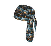 Lake Guitar Reflections Print Cycling Skull Cover Moisture Wicking Headwrap Under Helmet Tie Back Modern Beanie 22-24 In