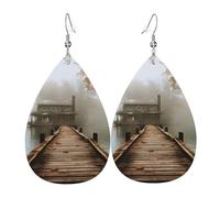 Lake House Leather Earrings Dangle Drop for Women Lightweight Teardrop Dangle Earrings Jewelry Fashion Pendant and Valentine Birthday Party Gift