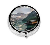 Lake House Views This Small, Round, Three-Compartment Travel Pill Box is Perfect for Storing Daily medications, Vitamins, and on-The-go.