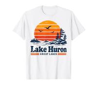 Lake Huron Great Lakes Retro Pine Shore Sunset Nature Art T-Shirt