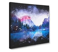 Lake in Yosemite National Park Paint Splash Modern Canvas Wall Art Print Ready to Hang, Framed Picture for Living Room Bedroom Home Office Décor, 14x14 Inch (35x35 cm)