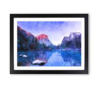 Lake In Yosemite National Park Painting Modern Art Framed Print | A4 Black Framed Wall Art | Ready to Hang | Modern Landscape Picture | Living Room Bedroom Lounge Office