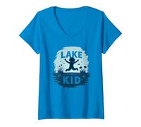 Lake Kid: Joyful Summer Splash Adventure V-Neck T-Shirt, Women, Sapphire, S