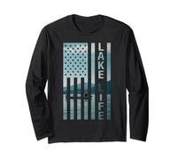 Lake Life Fisherman Sunset American Flag Bass Fishing Boat Long Sleeve T-Shirt