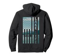 Lake Life Fisherman Sunset American Flag Bass Fishing Boat Pullover Hoodie