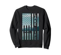 Lake Life Fisherman Sunset American Flag Bass Fishing Boat Sweatshirt