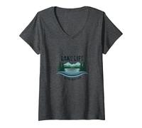 Lake Life is The Best Life - Nature Lover's V-Neck T-Shirt, Women, Dark Heather Grey, S