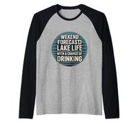 Lake Life Weekend Forecast Funny Saying Retro Badge Raglan Baseball Tee