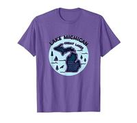 Lake Michigan Great Lakes Scenic Adventure Emblem T-Shirt, Men, Purple Heather, M