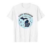 Lake Michigan Great Lakes Scenic Adventure Emblem T-Shirt, Men, White, 6XL