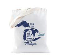 Lake Michigan Life Gift Lake Map Tote Bag for Lake Lovers Michigan Travel Gift (FOUR OUT)