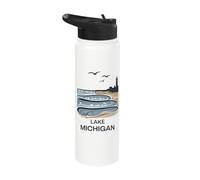 Lake Michigan Scenic Beach Views Lighthouse Stainless Steel Insulated Water Bottle