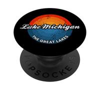 Lake Michigan Sundown Water Retro The Great Lakes PopSockets Adhesive PopGrip