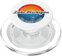 Lake Michigan Sundown Water Retro The Great Lakes PopSockets PopGrip for MagSafe