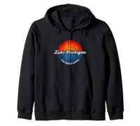 Lake Michigan Sundown Water Retro The Great Lakes Zip Hoodie