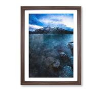 Lake Minnewaska In Canada Painting Modern Framed Wall Art Print, Ready to Hang Picture for Living Room Bedroom Home Office Décor, Walnut A2 (64 x 46 cm)