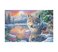 Lake Morning Two Wolves 1000 Piece Premium Jigsaw Puzzle Adult Jigsaws Brain Training Hobby Home Decor Winter Gift Unique Shaped Creativity & Gift Giving 1000 PCS