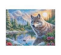 Lake Morning Wolf 500 Piece Count Premium Jigsaw Puzzle Teen Fans 14-18 Yrs Concentration Training Leisure Adventure Valentines Gift Premium Cardboard 500 PCS