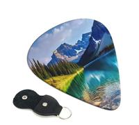 Lake Mountain Landscape 6 Pack Guitar Picks With Holder, Personalized Guitar Plectrums Non-Slip Portable Ukulele Bass Picks 0.96mm For Acoustic Guitar Lovers Gifts